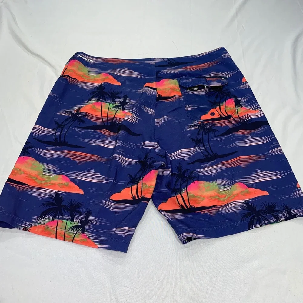 Hurley Phantom Mens Board Shorts Size 34 Navy Blue Tropical Sunset Palm Tree